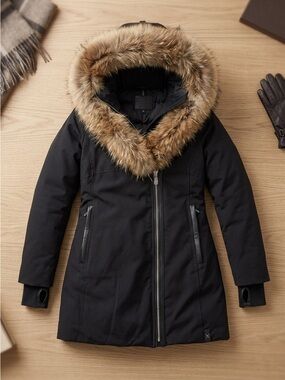 Rudsak Vintage Down Parka XS Real Raccoon Rabbit Fur Hood Canadian Heritage Coat